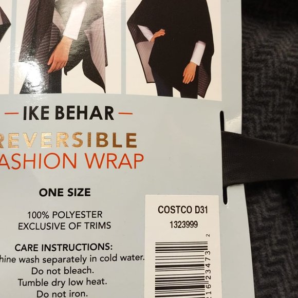 Ike Behar Reversible Women's Fashion Wrap  Gray/Black - Picture 6 of 7
